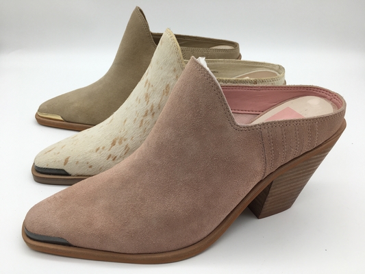 Pelle scamosciata molle Chunky Heel Dress Shoes della mucca delle scarpe di vestito da Tan Beige Closed Toe Womens