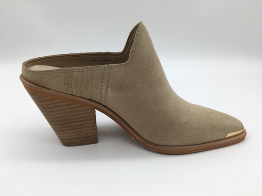 Pelle scamosciata molle Chunky Heel Dress Shoes della mucca delle scarpe di vestito da Tan Beige Closed Toe Womens