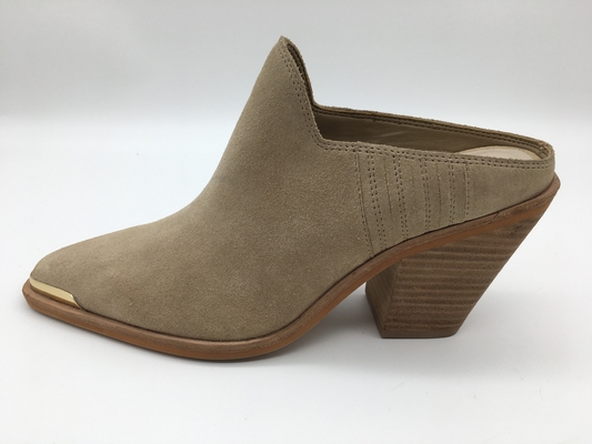 Pelle scamosciata molle Chunky Heel Dress Shoes della mucca delle scarpe di vestito da Tan Beige Closed Toe Womens