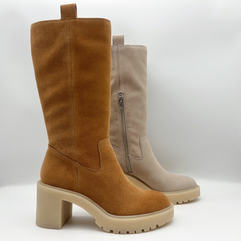 Stivali del vestito delle donne molli della pelle scamosciato di Brown con 3/4 di chiusura lampo del metallo del ykk, un pezzo solo del outsole di TPR