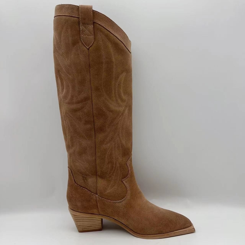 Stivali del vestito delle donne di cuoio genuine della pelle scamosciata molle della mucca di Brown, outsole di TPR con il tallone dell'ABS