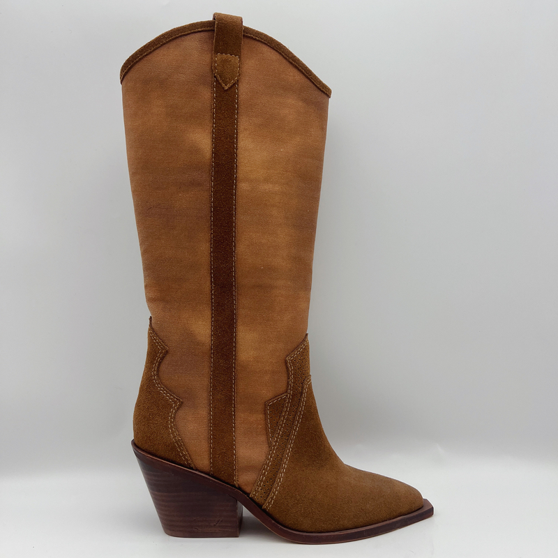 pelle scamosciato molle della mucca con tela superiore, stivali di cuoio genuini del vestito dall'inverno delle donne aguzze del dito del piede